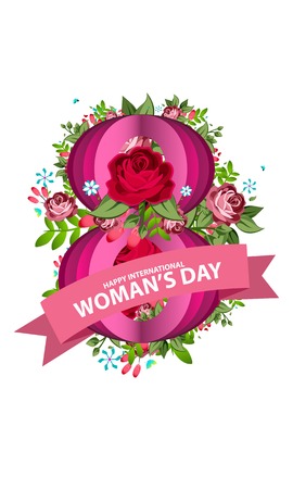 International Happy Women's Day. 8 March holiday background. frame of flower and leaves.のイラスト素材