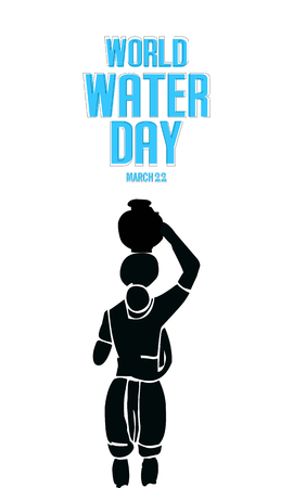 world water day - silhouette art of Indian woman carrying on water pot,のイラスト素材