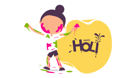 Happy Holi Greeting - Cute little Indian boy with colorful hands,のイラスト素材