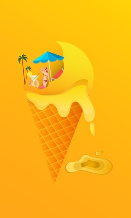 Summer vector poster, ice cream in yellow backgroundのイラスト素材