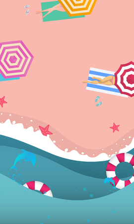 Summer sale banner design with paper cut tropical beach top view background.のイラスト素材