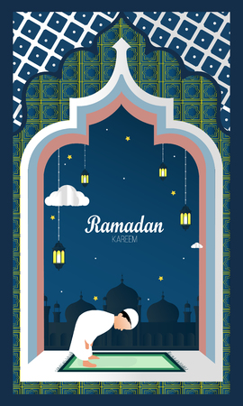 Ramadan Kareem illustration background. Vector design template for greetings card, poster,のイラスト素材