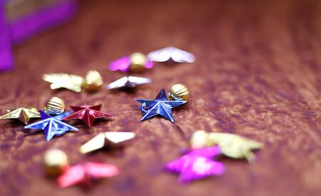 Christmas background with gifts and stars - Merry Christmas and New Year.の写真素材