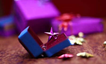Christmas background with gifts and stars - Merry Christmas and New Year.