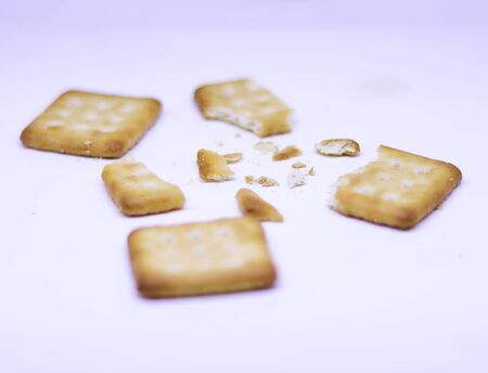 Closeup crushed biscuits isolated on white backgrounds