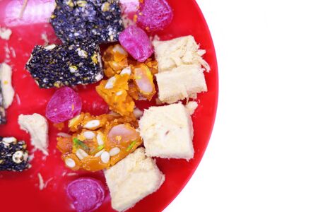 Indian Festival traditional sweets with candy's and copy spaceの写真素材