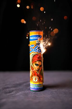firecrackers for Diwali festival on black backgroundsのeditorial素材