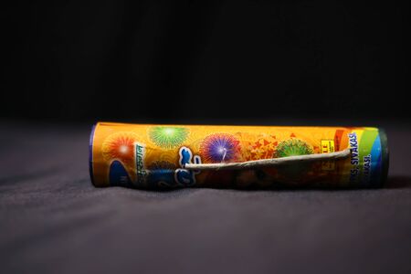 firecrackers for Diwali festival on black backgroundsのeditorial素材