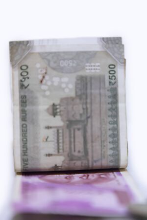 Indian 500, 2000 rupee notes, Indian currency note Folded on white background