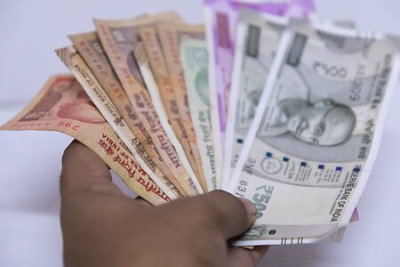 Five Hundred, Two thousand Indian rupee in white background,の写真素材