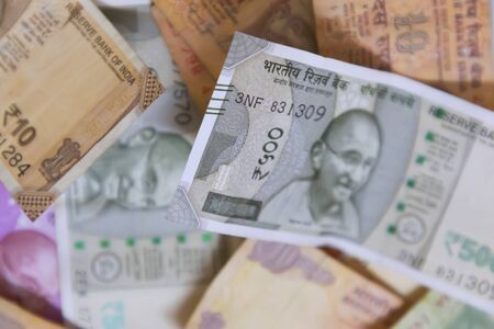 closeup Indian currency bank notes of 500 and 2000 rupeesの写真素材