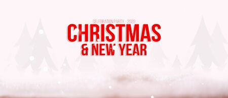 Christmas and New Year Typographical on shiny Xmas background with winter landscape with snowflakes