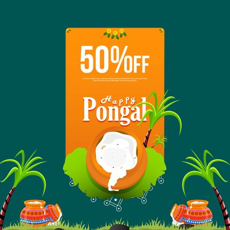 illustration of Happy pongal greeting card background. Design with 50% Discount Illustrationのイラスト素材