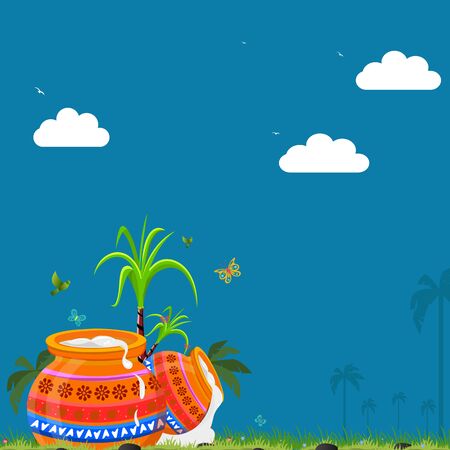 illustration of Happy Pongal Holiday Harvest Festival of Tamil Nadu South India greeting backgroundsのイラスト素材