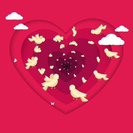 Valentines day background in paper cut style design for Valentines day, Illustration of loveのイラスト素材