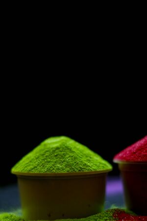 Concept: Indian colours holi festival. Colorful gulal (powder colors) for Happy Holiの写真素材