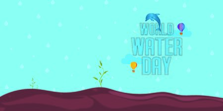 Green seedling growing on the ground in the rain.World Water Day Typographical Designsのイラスト素材