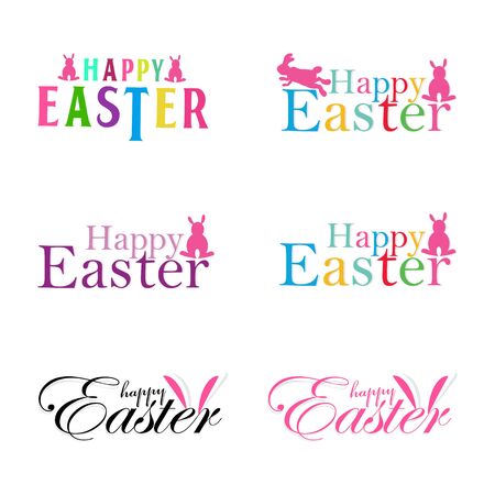 Set of Happy easter logo icon symbol isolated, happy easter textsのイラスト素材
