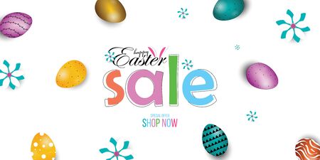 Easter poster and banner template with Easter eggs background.の写真素材