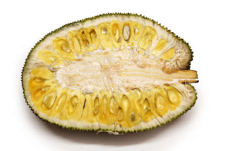 yellow color of half piece ripe jackfruit with white backgrounds