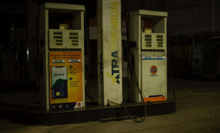 Chennai, India-May 01 2020: A Petrol Bunk or Fuel Station at Night View