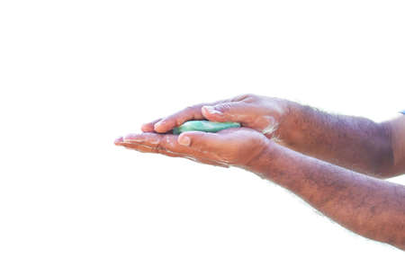 Washing hands rubbing with soap man for corona virus prevention