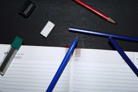 Education or back to school Concept. Top view of Colorful school supplies with books,