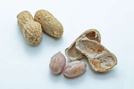 Group of peanuts isolated on white backgrounds