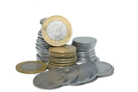Collection of Indian currency coin.