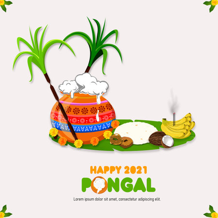 illustration of Happy Pongal Holiday Harvest Festival of Tamil Nadu South India greeting backgroundsの写真素材