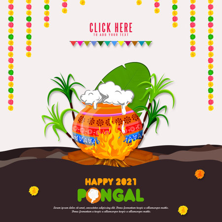 South Indian Festival Happy Pongal Template Design, Pongal Festival Backgroundの写真素材