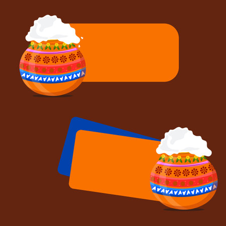 Happy Pongal Festival Offer Banner, Sticker, Label Design Collection Setsのイラスト素材