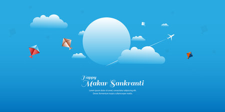 Happy Makar Sankranti Festival Background Decorated with Kitesのイラスト素材