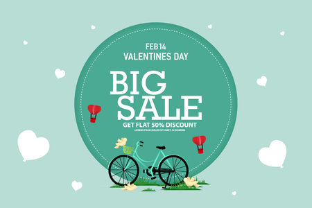 Valentines day sale background with bicycle. Vector illustration.のイラスト素材