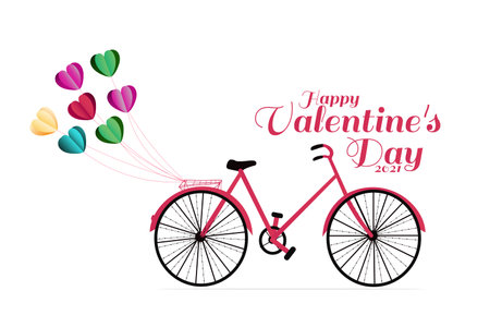 Valentine's day background with a bike and flying realistic heart.のイラスト素材