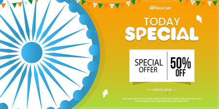 Happy Indian Republic day celebration poster or banner background. Special Offer Sale Backgroundのイラスト素材