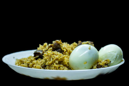 Spicy and delicious mutton biryani food on black backgroundの写真素材