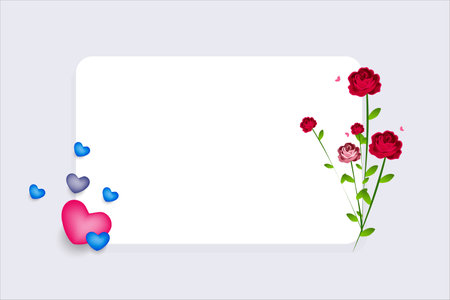Valentine's Day concept background. red rose flowers and heart on a square frame.のイラスト素材