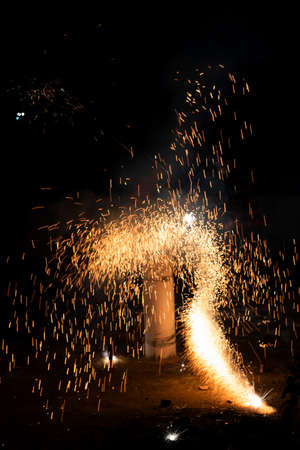 Fire flame with sparks on black backgrounds