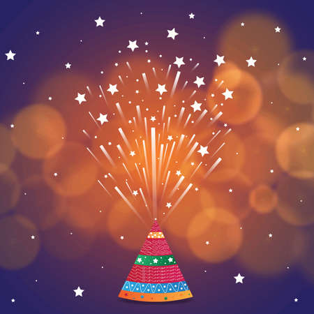 Vector illustration of burning Diwali firecrackers with blurred bokeh background design, Happy...