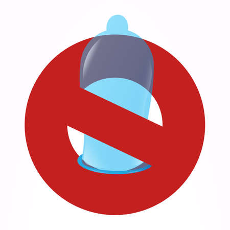 Vector illustration of the condom is under red prohibition sign.のイラスト素材
