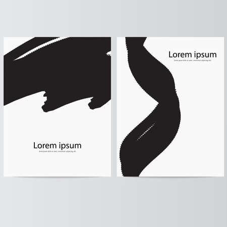 Black ink brush stroke design banner set. llustrationのイラスト素材