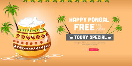 Happy Pongal Festival Banner Template Design for South Indian Traditional Festivalの写真素材