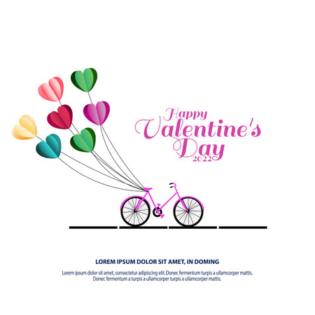 Valentine's Day card. Bicycle with heart shaped balloonsのイラスト素材