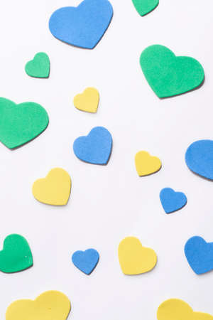 Valentine's Day. Isolated multi-colored hearts on a white background, top view,の写真素材