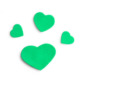Valentine's Day. Isolated green hearts on a white background, top view,の写真素材