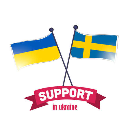 Concept of Sweden supported to save Ukraine. Flags of Sweden and Ukraine on white backgrounds.のイラスト素材