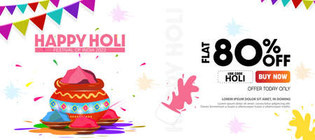 80% discount. Big Sale Advertising Banner Design. Holi is the largest color festival celebrated in India.のイラスト素材