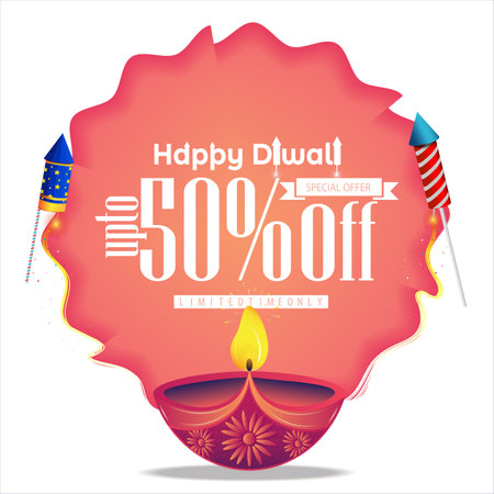 Diwali Sale 50% off banner design with diya oil lamp. Festival sale, offer, discount conceptsの写真素材