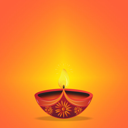 Big diya oil lamp on Diwali holiday background. Diwali festival. Festival of lights. Space for your text. Use for greeting card, banner, flyer, template.の写真素材
